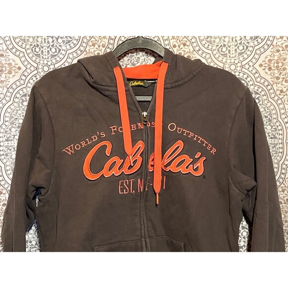 Cabelas Brown & Orange Hooded Sweatshirt Size S - Picture 4 of 10